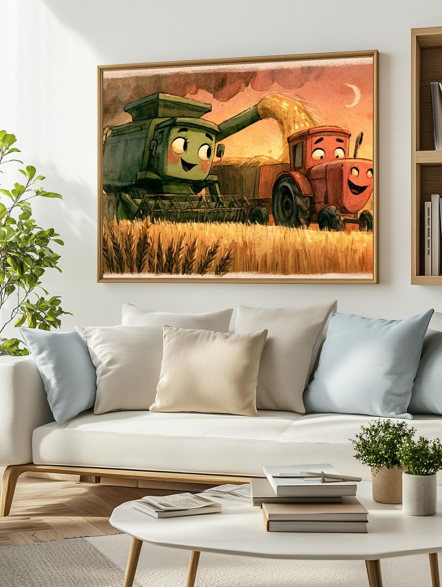 Smiling Farm Harvest Illustration Poster. — room view 2
