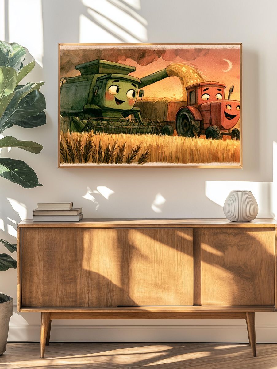 Smiling Farm Harvest Illustration Poster. — room view 3