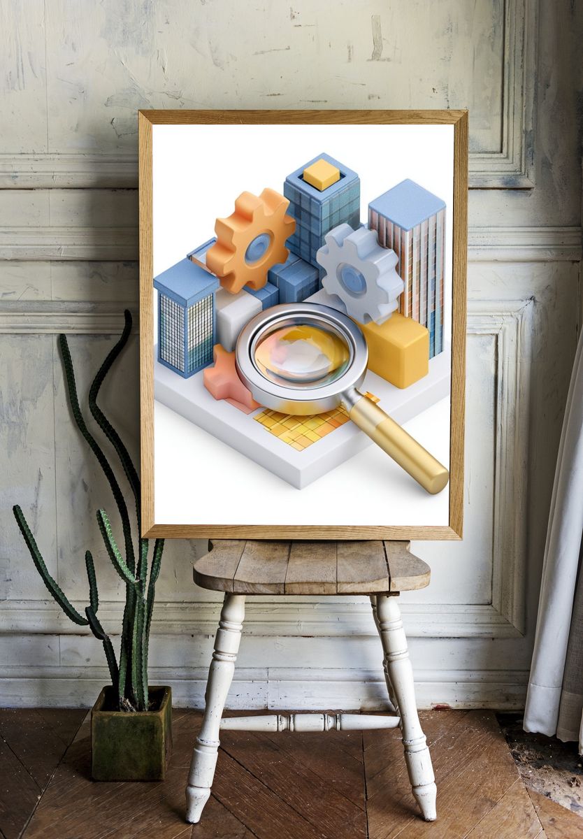 City Search 3D Illustration Poster. — room view 1