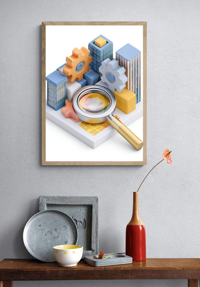 City Search 3D Illustration Poster. — room view 3