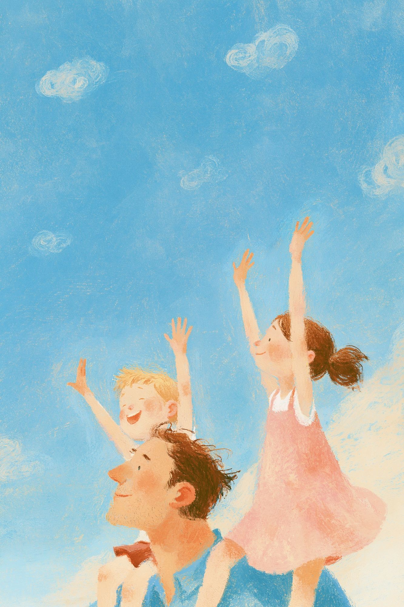 Children Reaching Sky Illustration Poster. poster detail