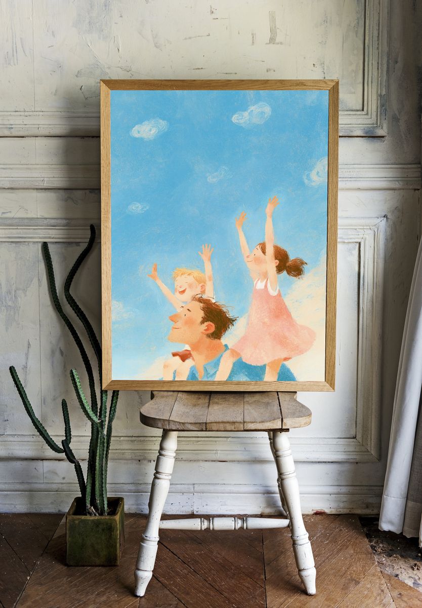 Children Reaching Sky Illustration Poster. room preview