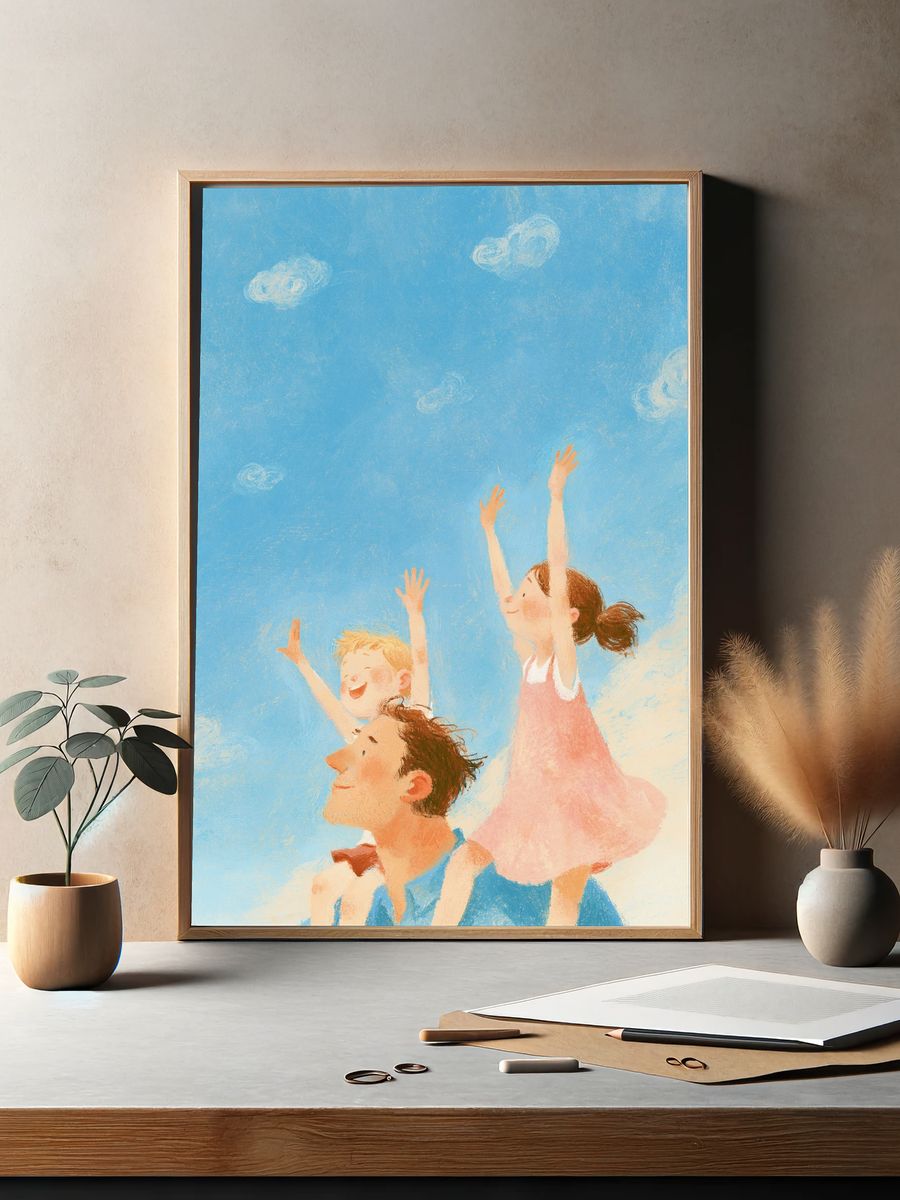 Children Reaching Sky Illustration Poster. — room view 2