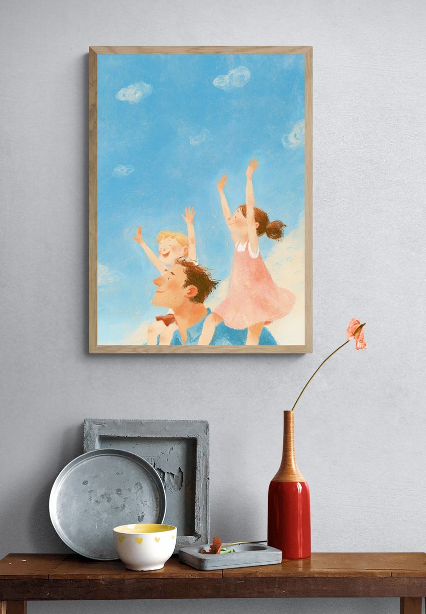 Children Reaching Sky Illustration Poster. — room view 3