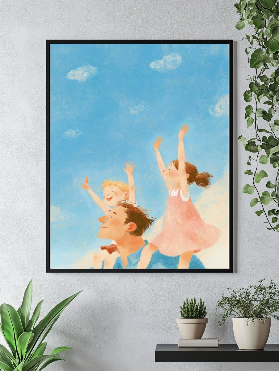 Children Reaching Sky Illustration Poster. — room view 4