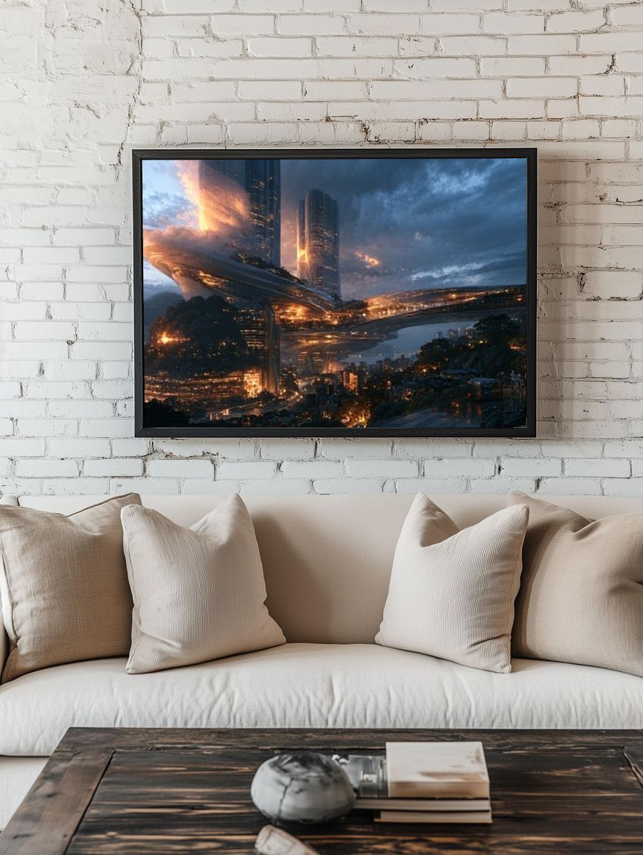 Futuristic Cityscape Digital Art Poster. room preview