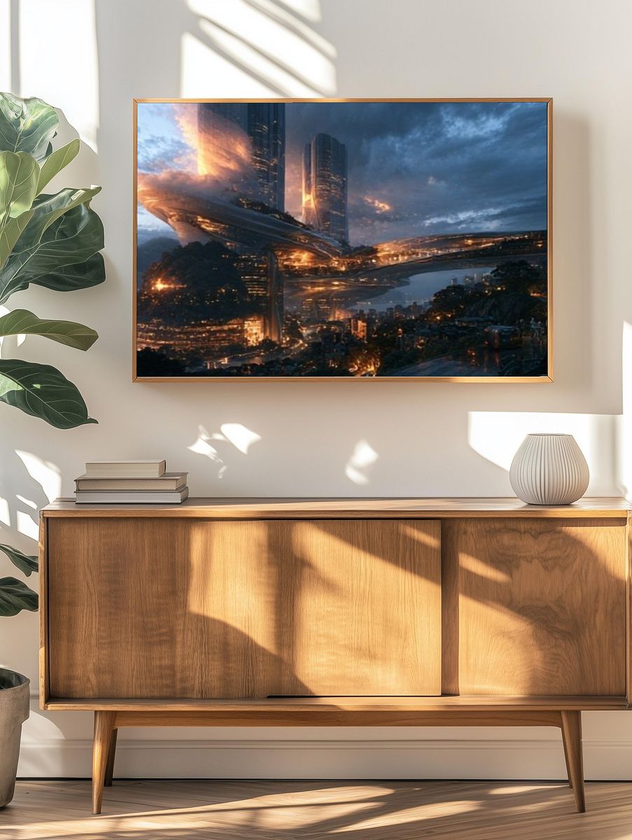 Futuristic Cityscape Digital Art Poster. — room view 3