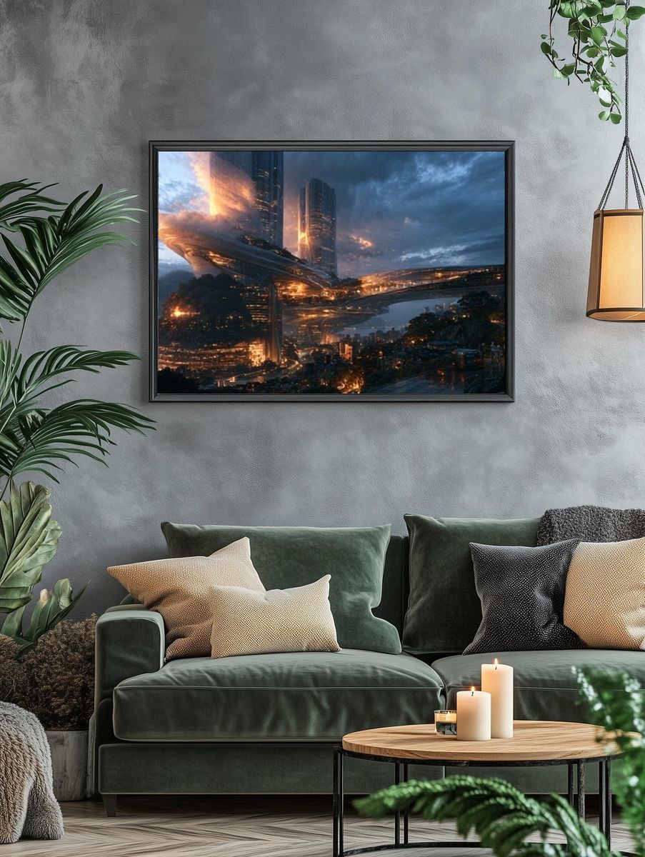 Futuristic Cityscape Digital Art Poster. — room view 4
