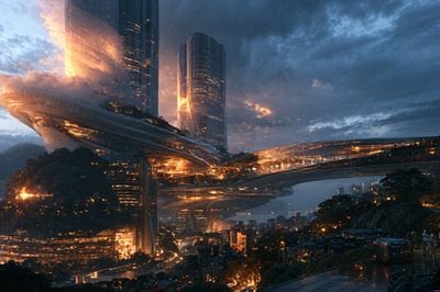 Futuristic Cityscape Digital Art Poster. poster