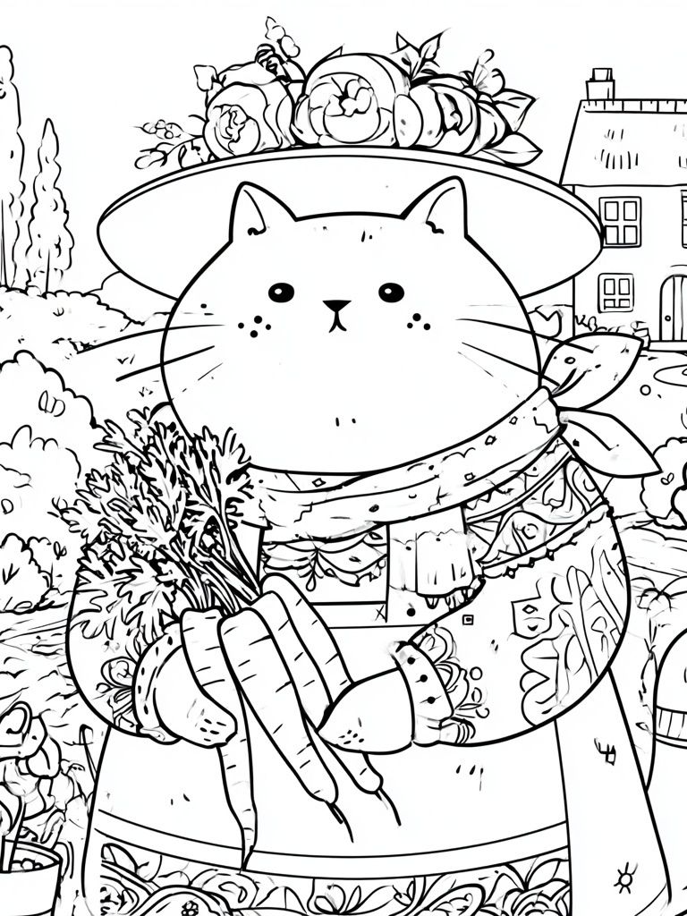 Garden Cat Line-Art Poster. poster detail