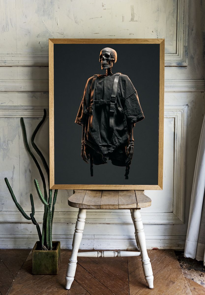 Dark Skeleton Figure Illustration Poster. room preview