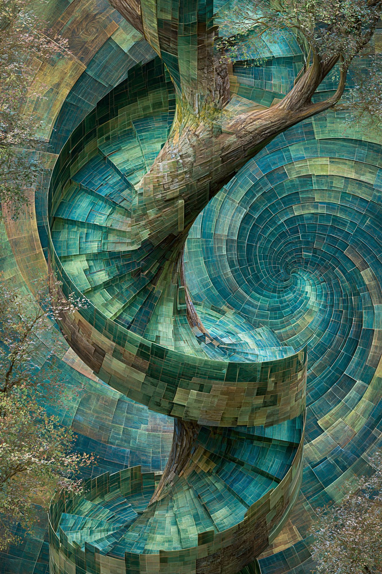 Spiral Tree Mosaic Illustration Poster. poster — illustration art