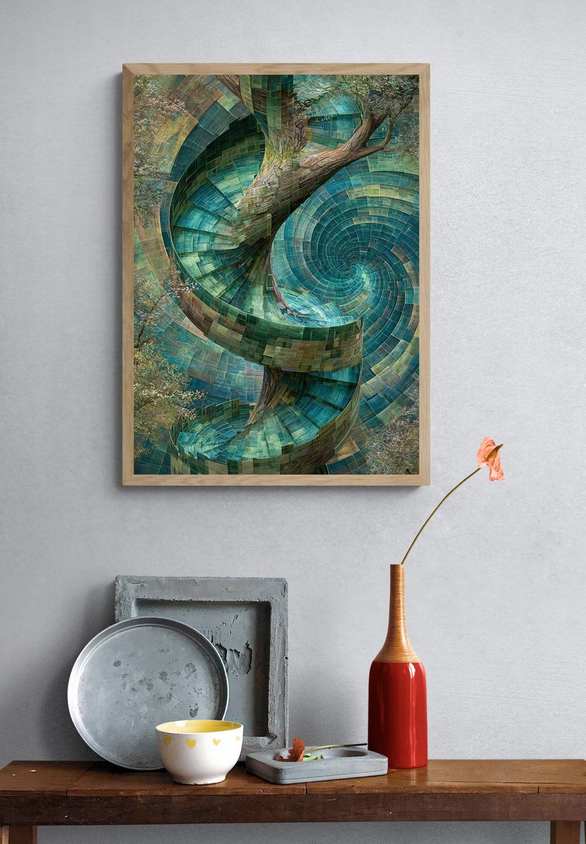 Spiral Tree Mosaic Illustration Poster. — room view 3