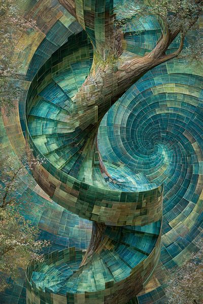 Spiral Tree Mosaic Illustration Poster.