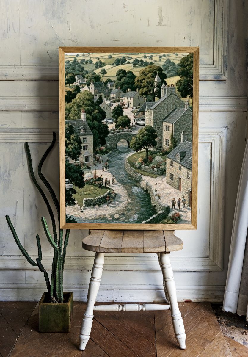 Cotswold Village Landscape Print. — room view 1