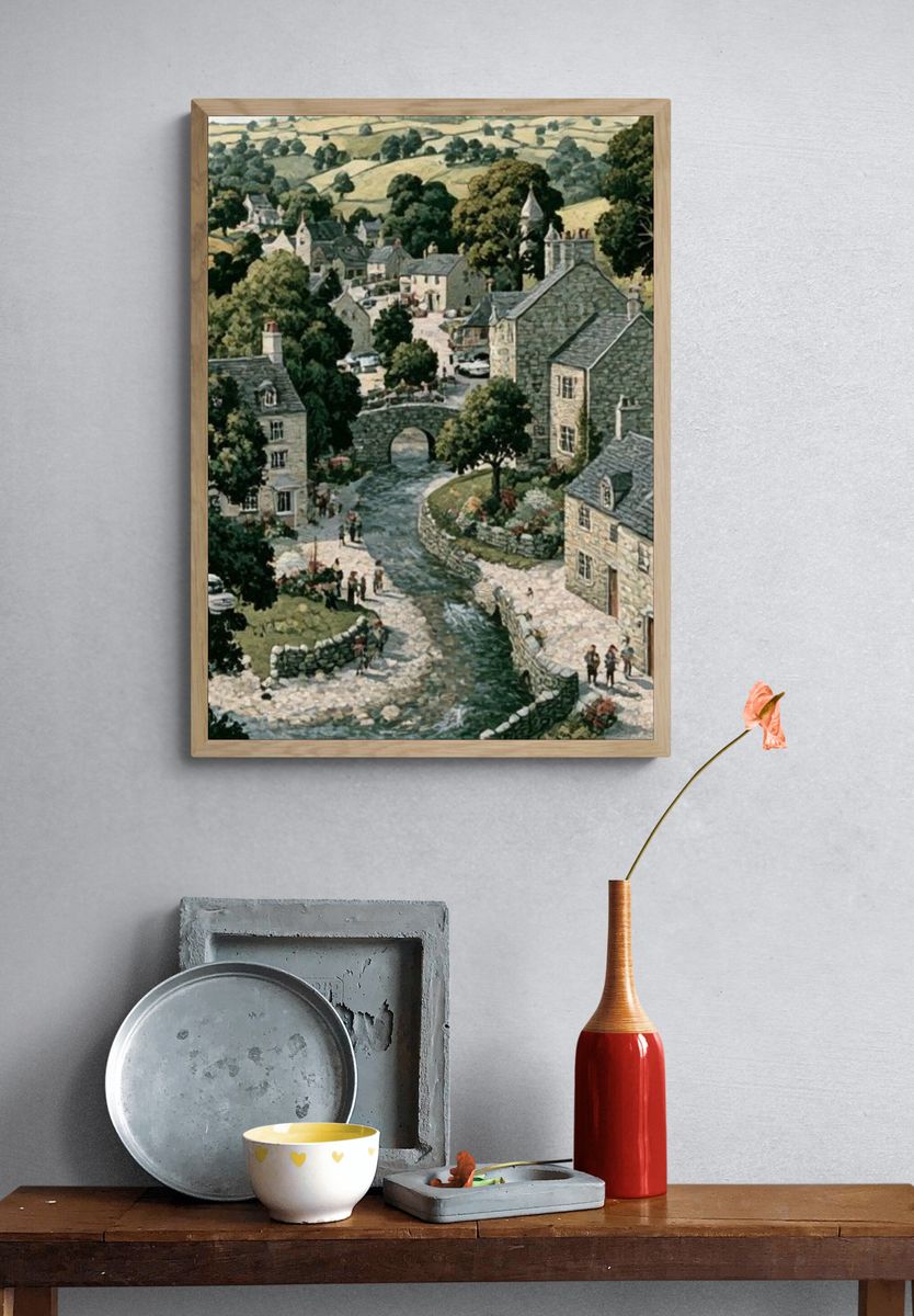 Cotswold Village Landscape Print. — room view 3