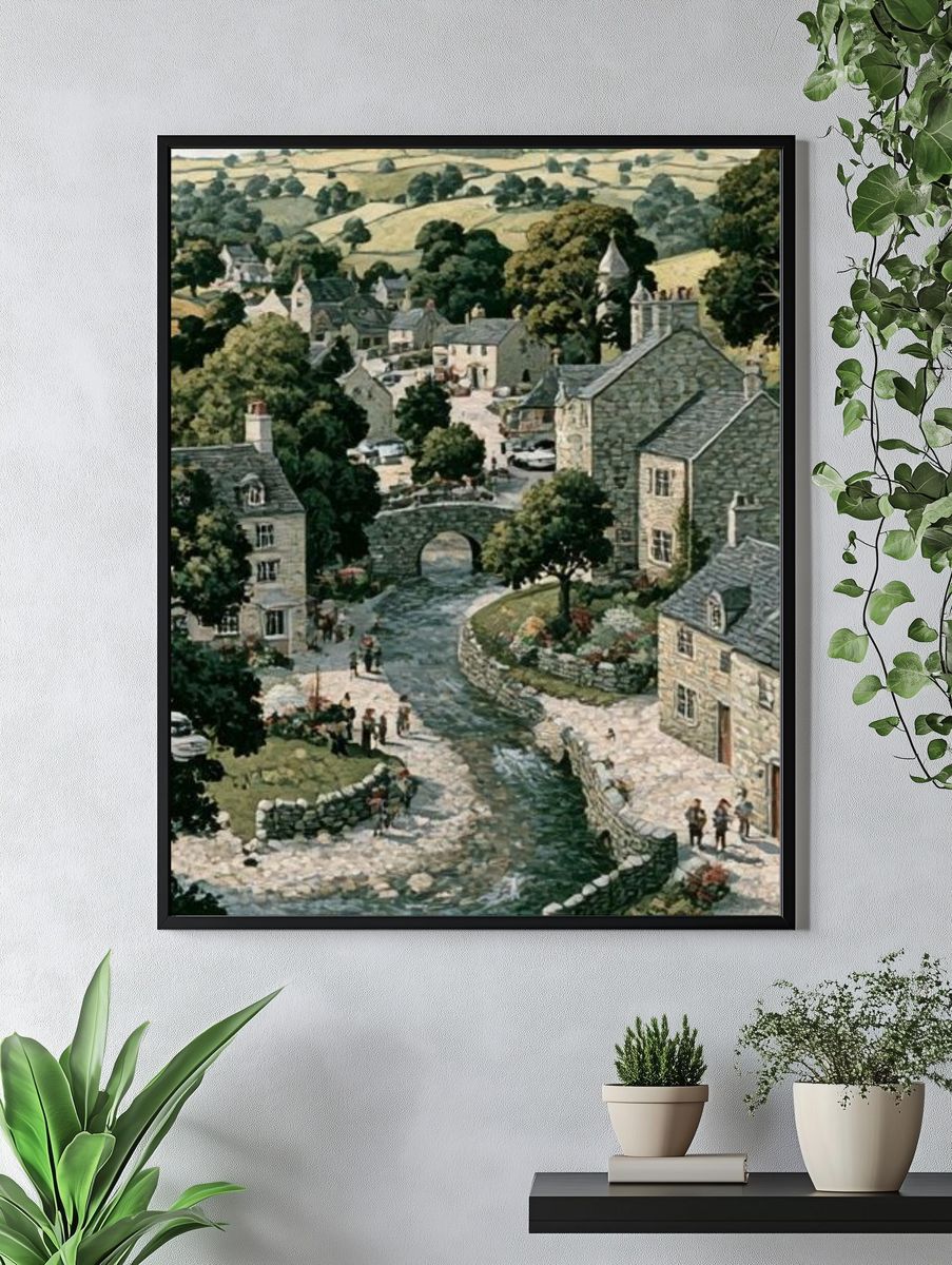 Cotswold Village Landscape Print. — room view 4
