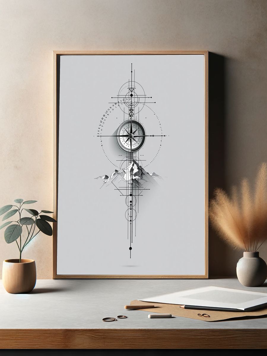 Mountain Compass Minimalist Print. — room view 2