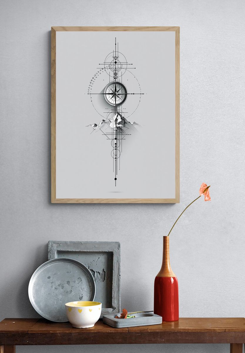 Mountain Compass Minimalist Print. — room view 3