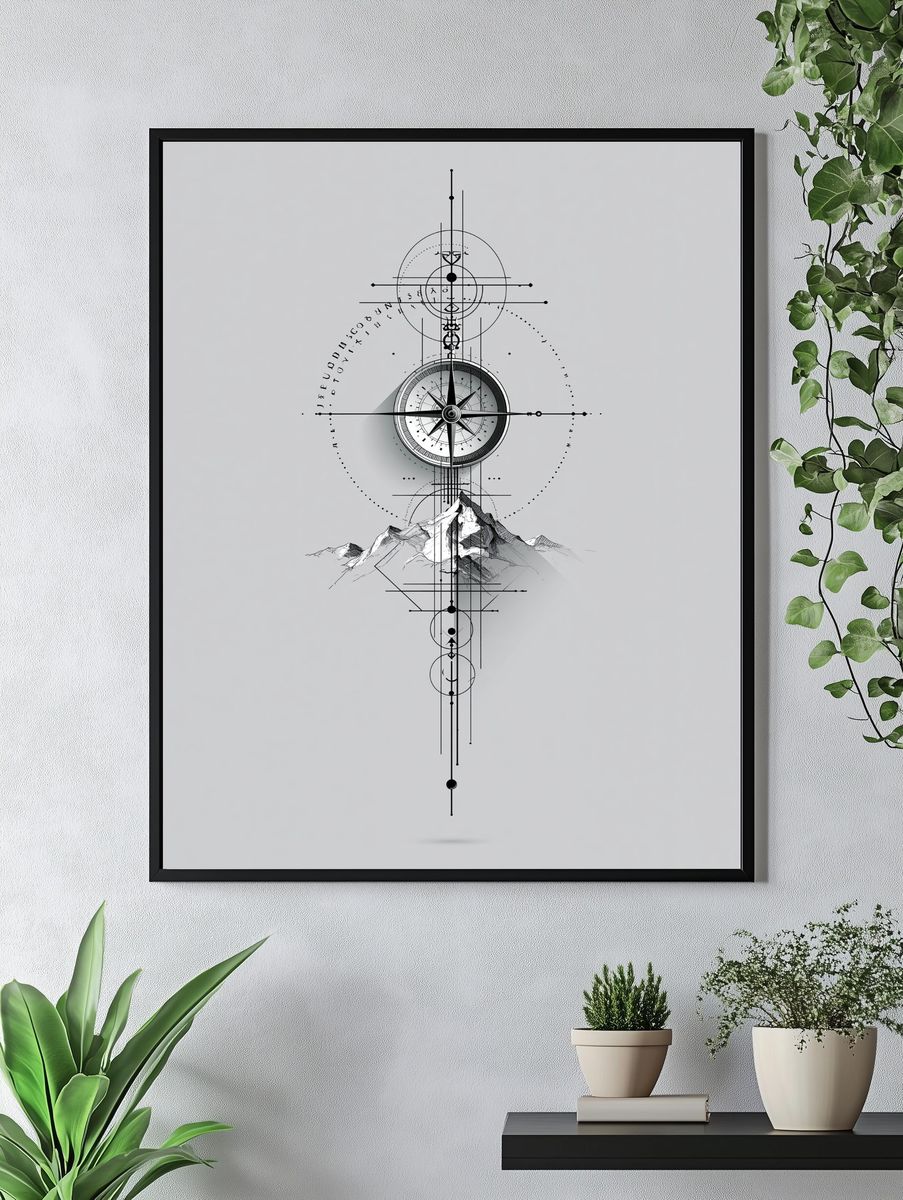 Mountain Compass Minimalist Print. — room view 4