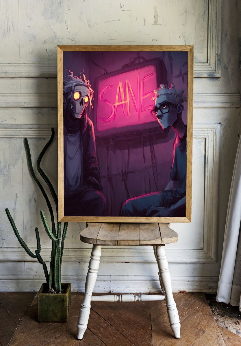 Neon Sale Figures Illustration Poster. — room view 1