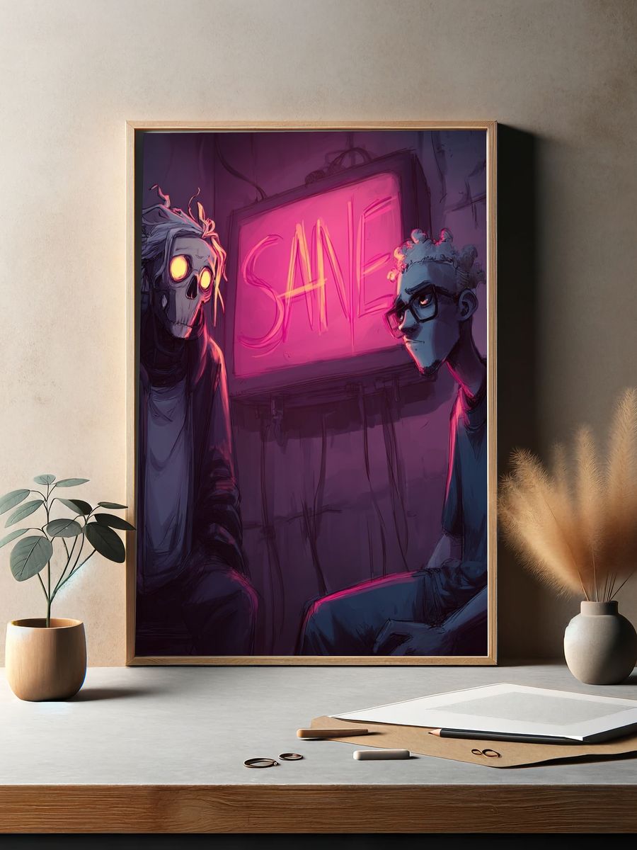 Neon Sale Figures Illustration Poster. — room view 2