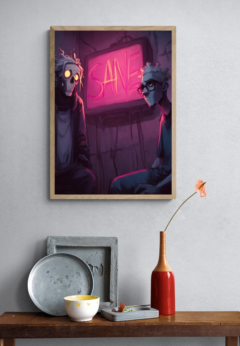 Neon Sale Figures Illustration Poster. — room view 3