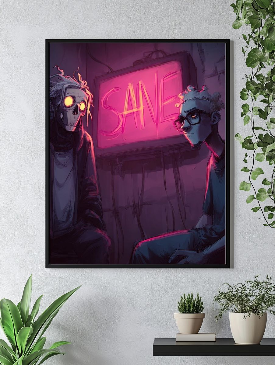Neon Sale Figures Illustration Poster. — room view 4