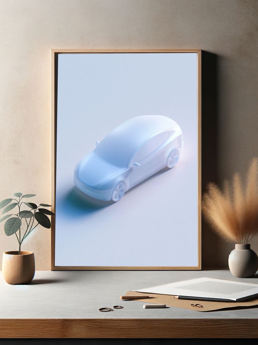Futuristic Electric Car Illustration Poster. — room view 2