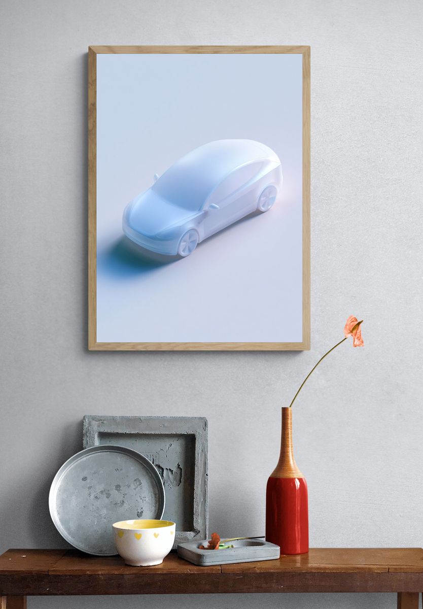 Futuristic Electric Car Illustration Poster. — room view 3