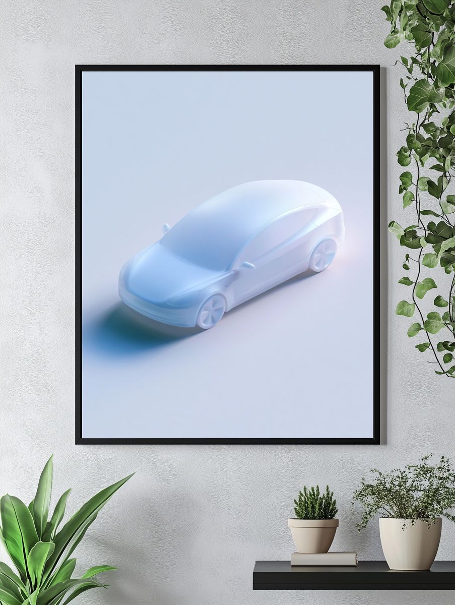 Futuristic Electric Car Illustration Poster. — room view 4