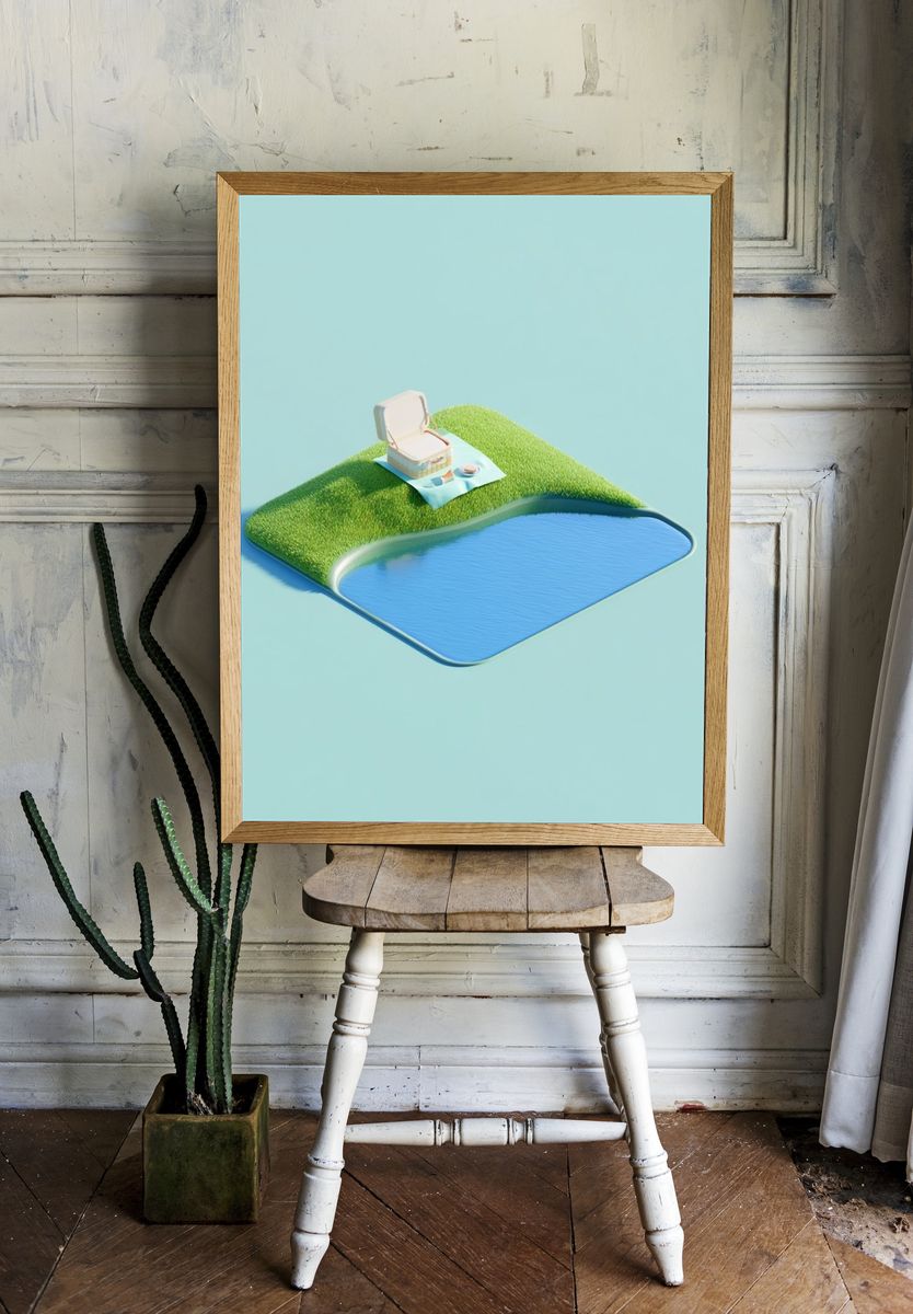 Picnic Island Minimalist Print. room preview