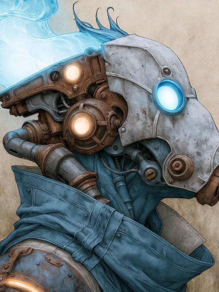 Steampunk Robot Portrait Print. poster — illustration art
