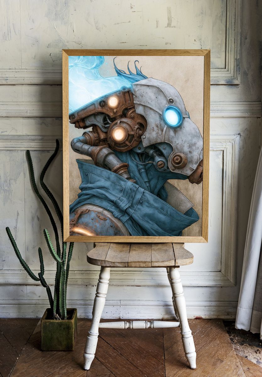 Steampunk Robot Portrait Print. room preview
