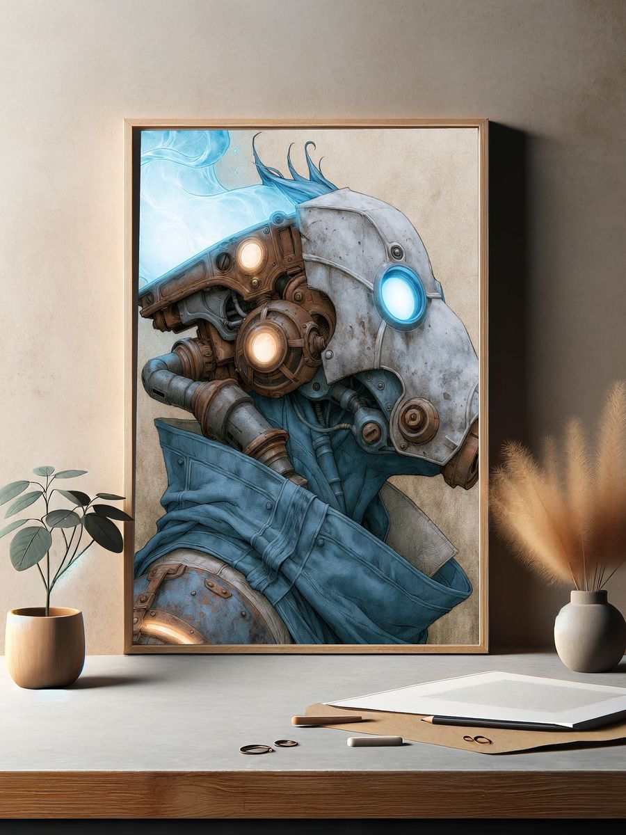 Steampunk Robot Portrait Print. — room view 2