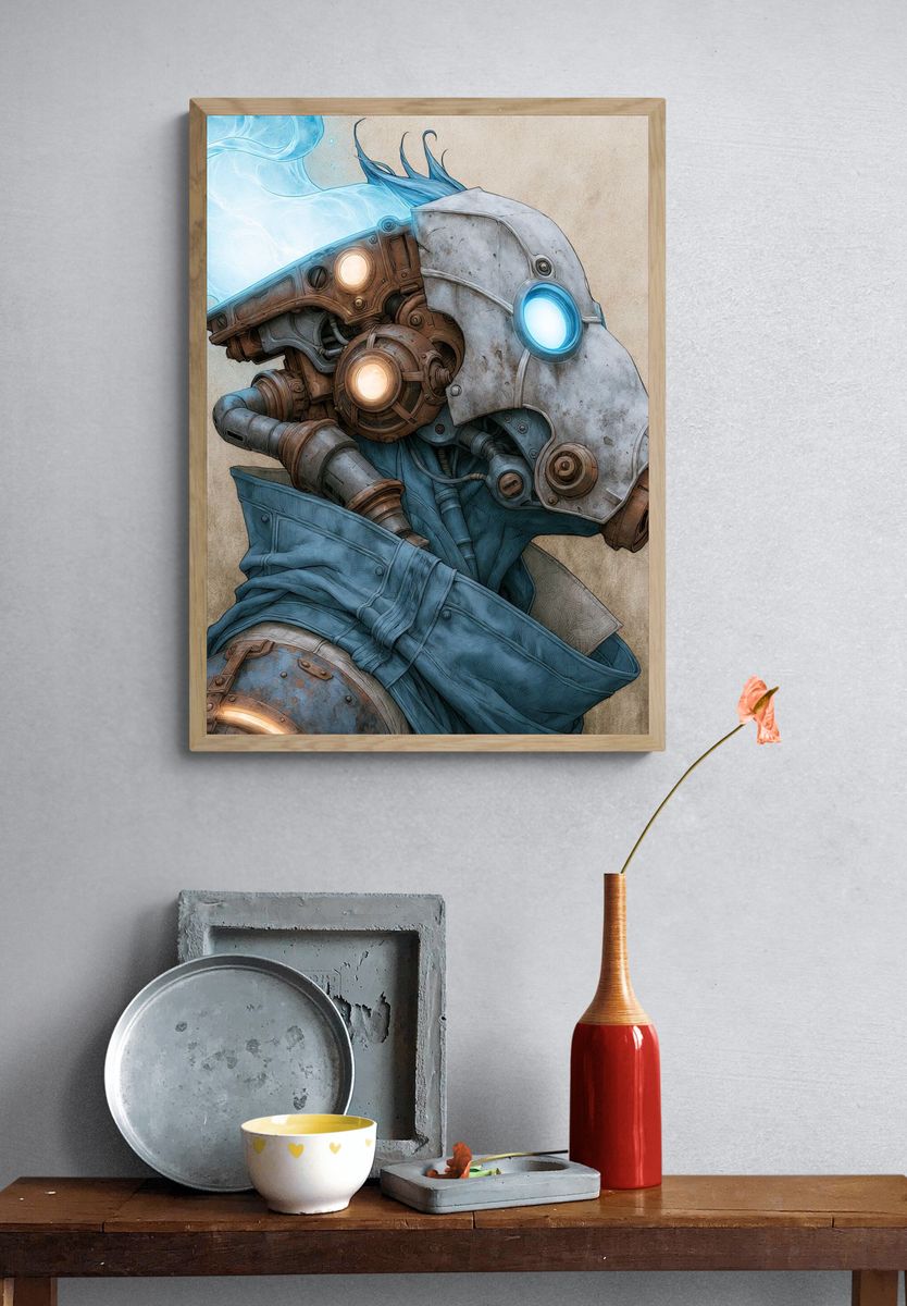 Steampunk Robot Portrait Print. — room view 3