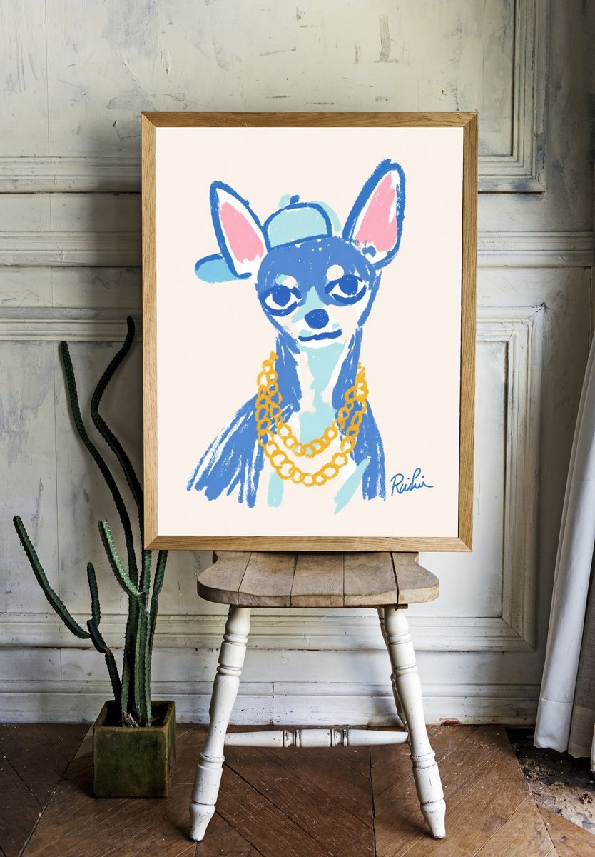 Chic Chihuahua Illustration Poster. room preview