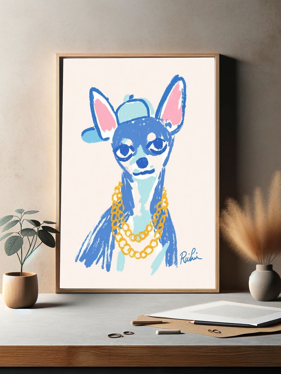 Chic Chihuahua Illustration Poster. — room view 2