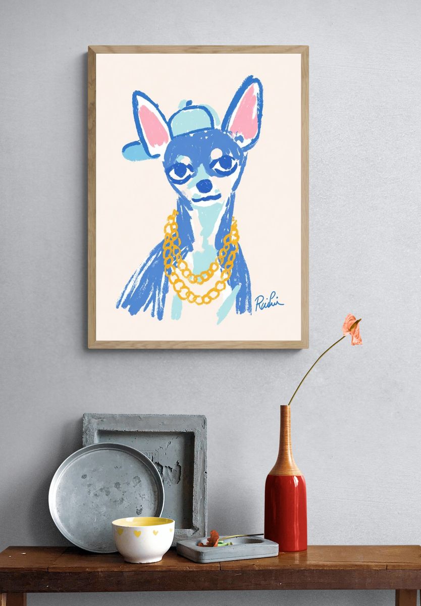 Chic Chihuahua Illustration Poster. — room view 3