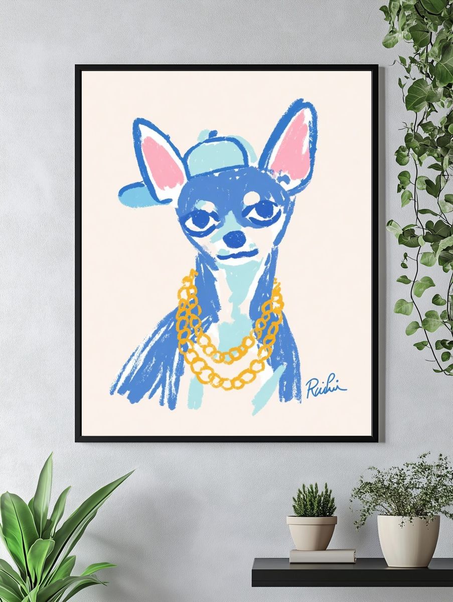 Chic Chihuahua Illustration Poster. — room view 4