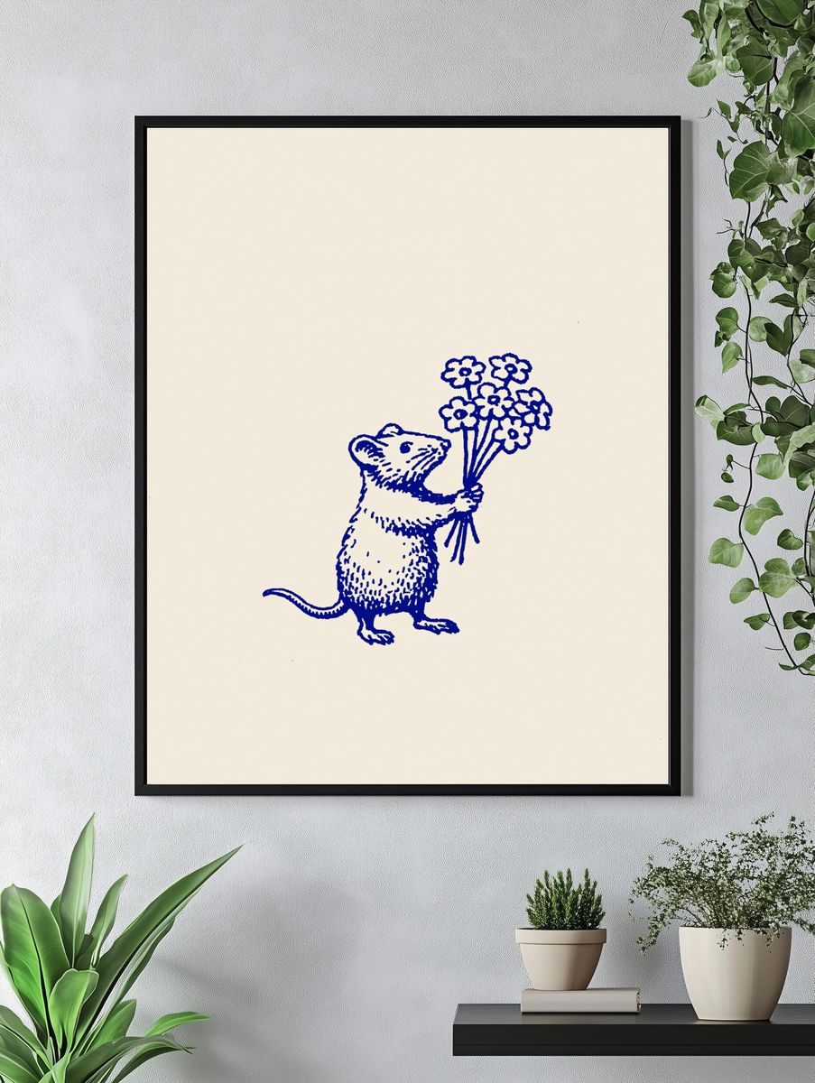 Mouse with Flowers Illustration Poster. — room view 4