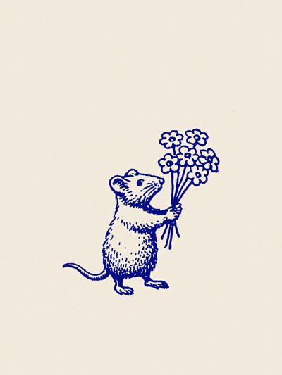 Mouse with Flowers Illustration Poster.