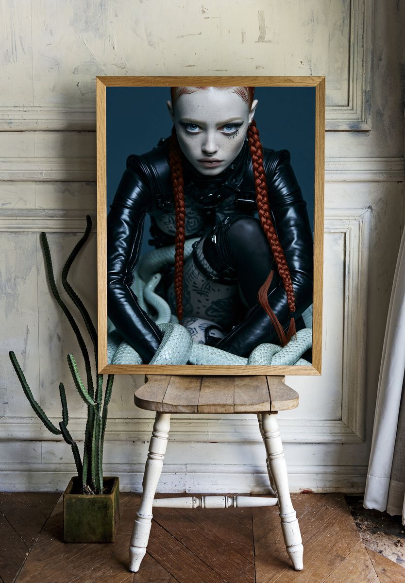Gothic Snake Portrait Print. room preview