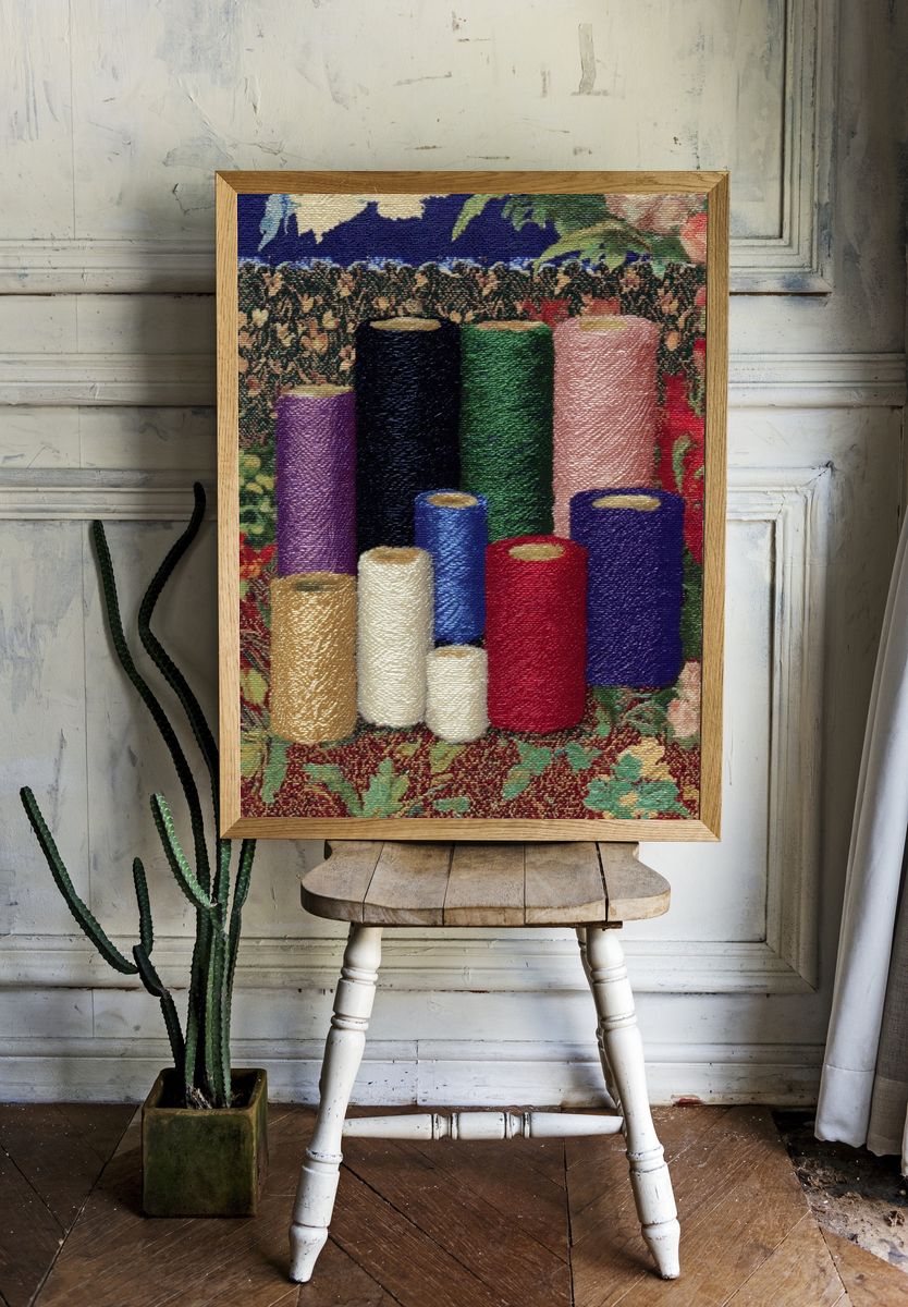 Colorful Thread Spools Illustration Poster. — room view 1