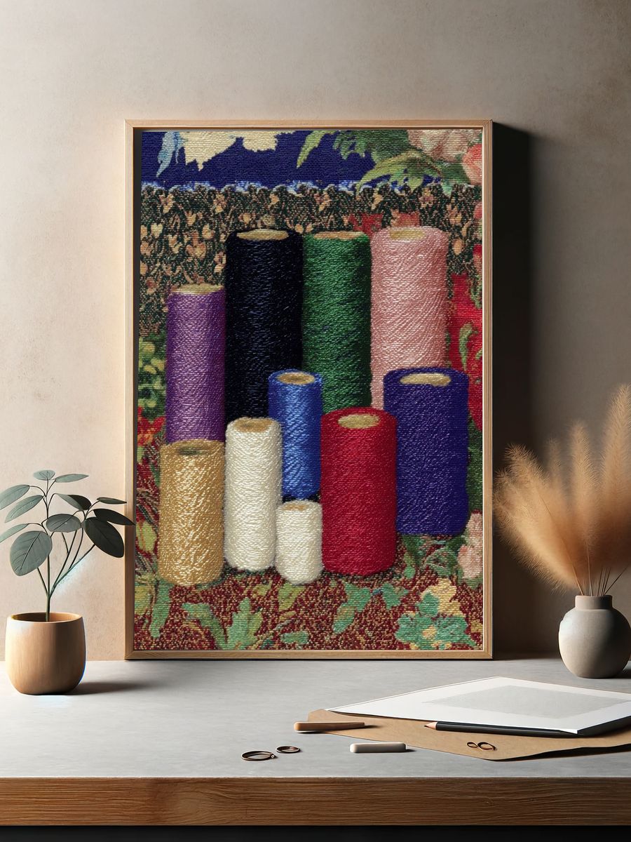 Colorful Thread Spools Illustration Poster. — room view 2