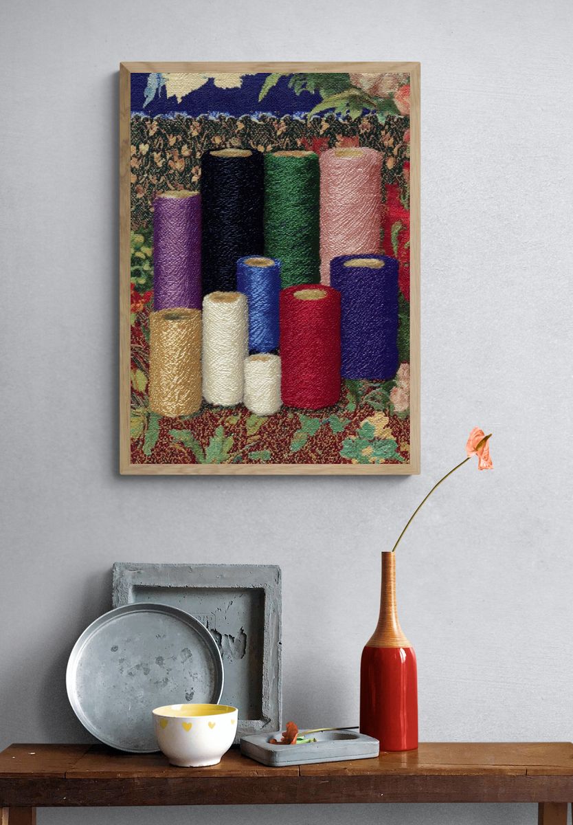 Colorful Thread Spools Illustration Poster. — room view 3
