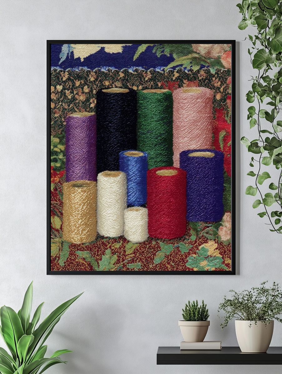 Colorful Thread Spools Illustration Poster. — room view 4