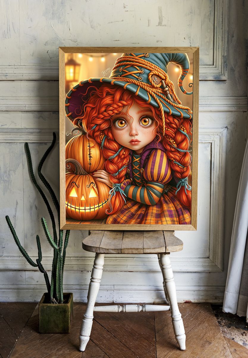 Halloween Witch Girl Illustration Poster. — room view 1