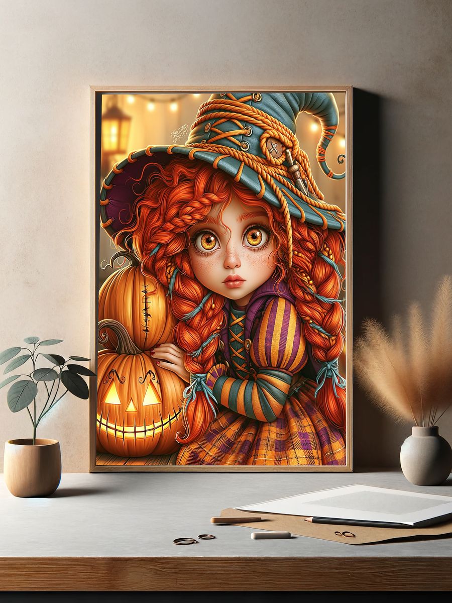 Halloween Witch Girl Illustration Poster. — room view 2