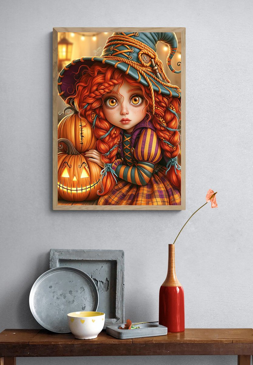 Halloween Witch Girl Illustration Poster. — room view 3